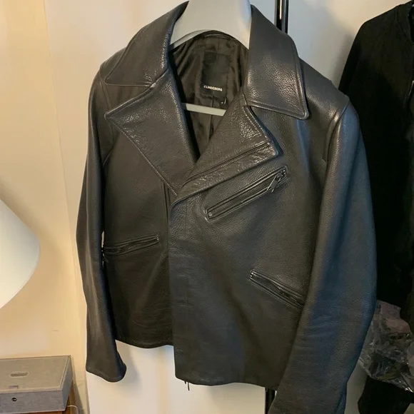 J. Lindeberg 100% Grained Black Leather Moto Jacket - Size Men M